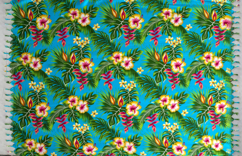 Hibiscus Plumeria & Tropical Leaves Sarong with Fringes