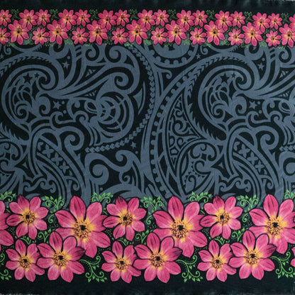 Traditional Polynesian Tattoo Daisy Double Border Fabric | Polyester