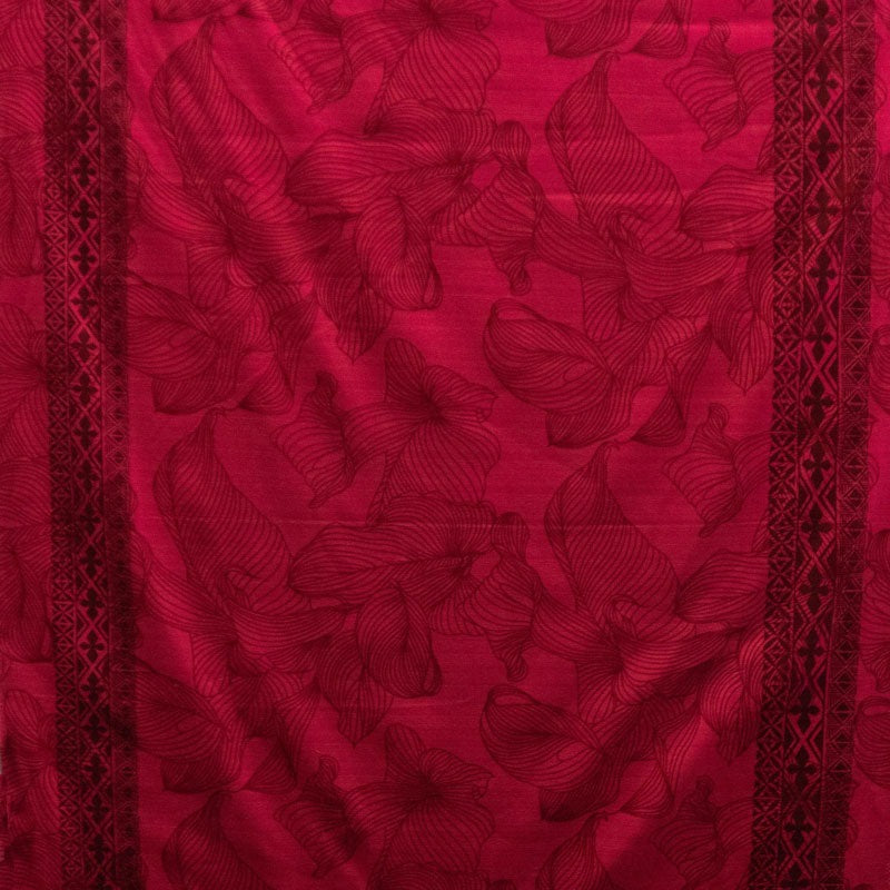 Lily with Tapa Double Border Cotton Light Barkcloth Fabric | Islands Fabric