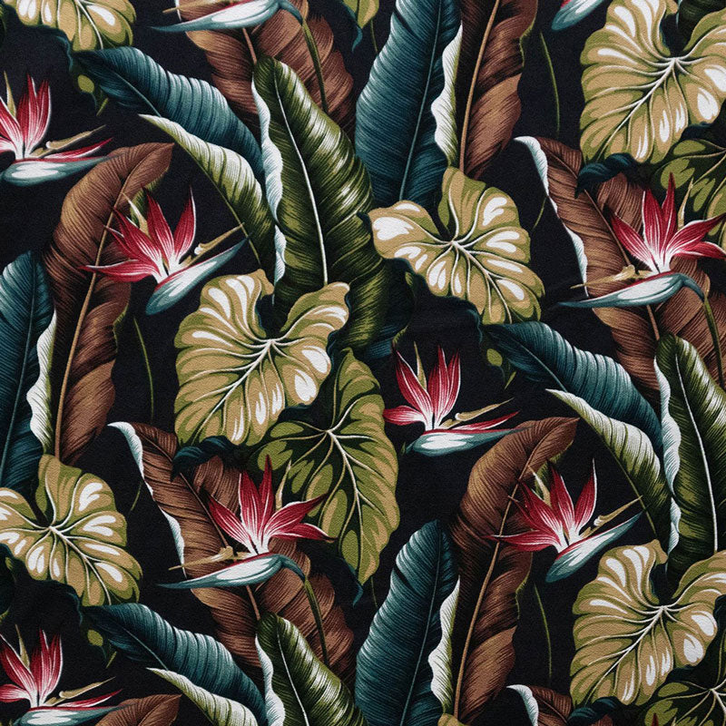Bird of Paradise Tropical Leaves Fabric | Cotton Heavy-Barkcloth