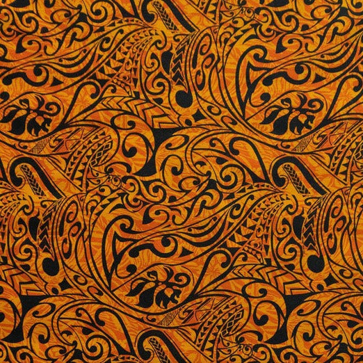 Polynesian Tribal Stems & Leaves All Over Design Cotton Light Barkcloth Fabric | Islands Fabric