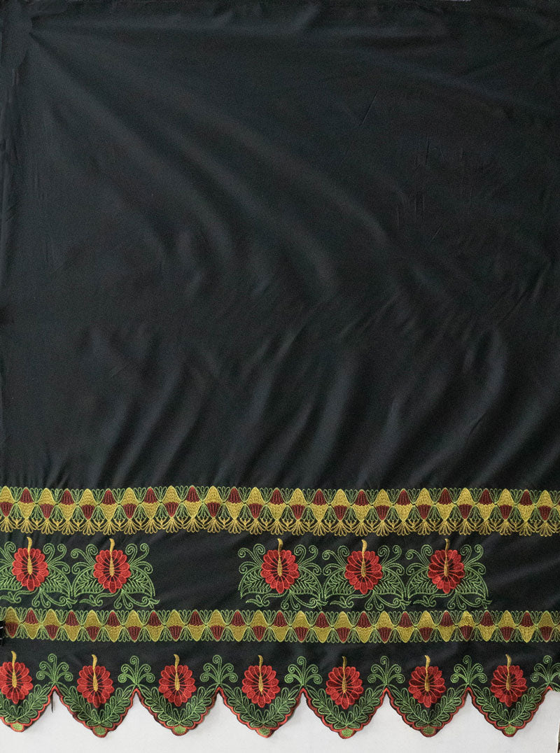 Double Anthurium Embroidered Border Polyester Fabric| Islands Fabric