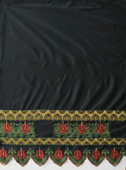 Double Anthurium Embroidered Border Polyester Fabric| Islands Fabric