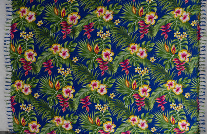Hibiscus Plumeria & Tropical Leaves Sarong with Fringes