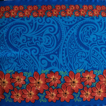 Traditional Polynesian Tattoo Daisy Double Border Fabric | Polyester