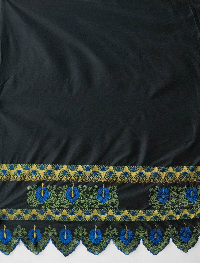 Double Anthurium Embroidered Border Polyester Fabric| Islands Fabric