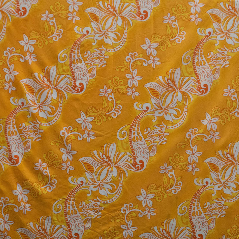 Diagonal Hibiscus Plumeria Sea Turtle Swirl Design Peachskin Fabric| Islands Fabric