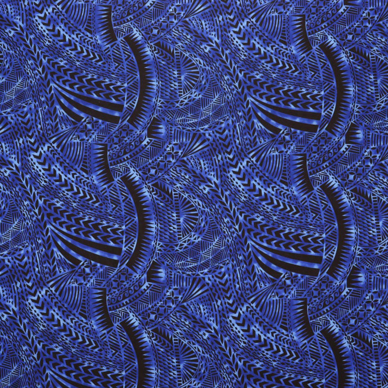 Traditional Polynesian Tattoo Design Fabric | Rayon Poplin