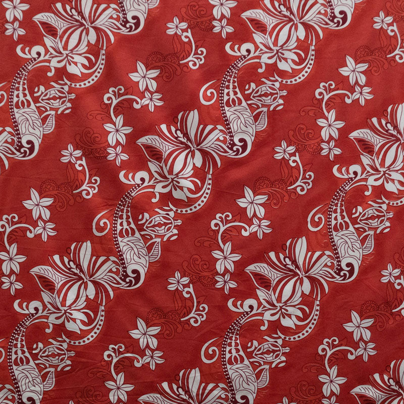 Diagonal Hibiscus Plumeria Sea Turtle Swirl Design Peachskin Fabric| Islands Fabric