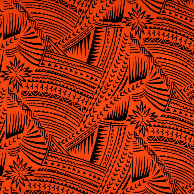 Traditional Polynesian Tattoo w/ Flower Flocking Fabric| Islands Fabric