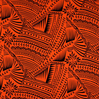 Traditional Polynesian Tattoo w/ Flower Flocking Fabric| Islands Fabric