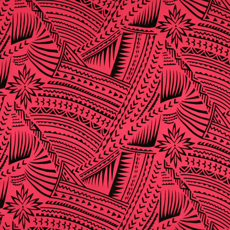 Traditional Polynesian Tattoo w/ Flower Flocking Fabric| Islands Fabric