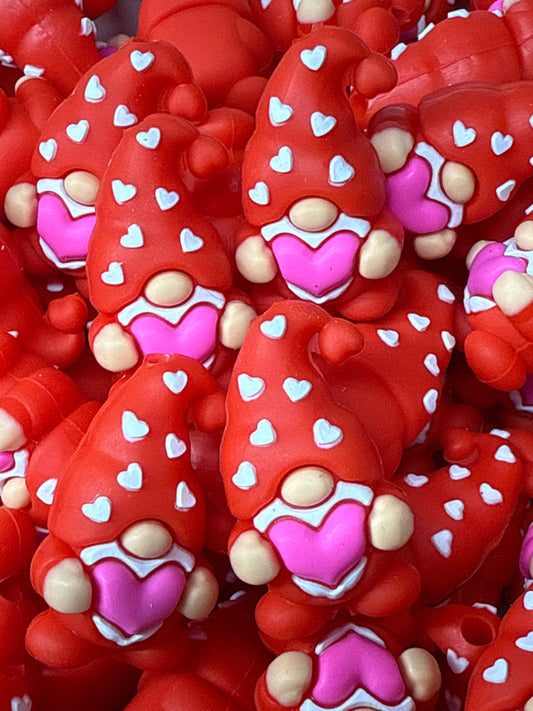 Gnome 3D Red w/Pink Heart Silicone Focal