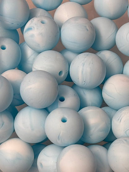 15mm Marble Blue Silicone Bead A2