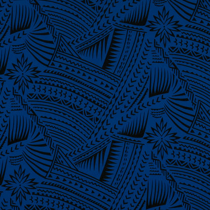 Traditional Polynesian Tattoo w/ Flower Flocking Fabric| Islands Fabric