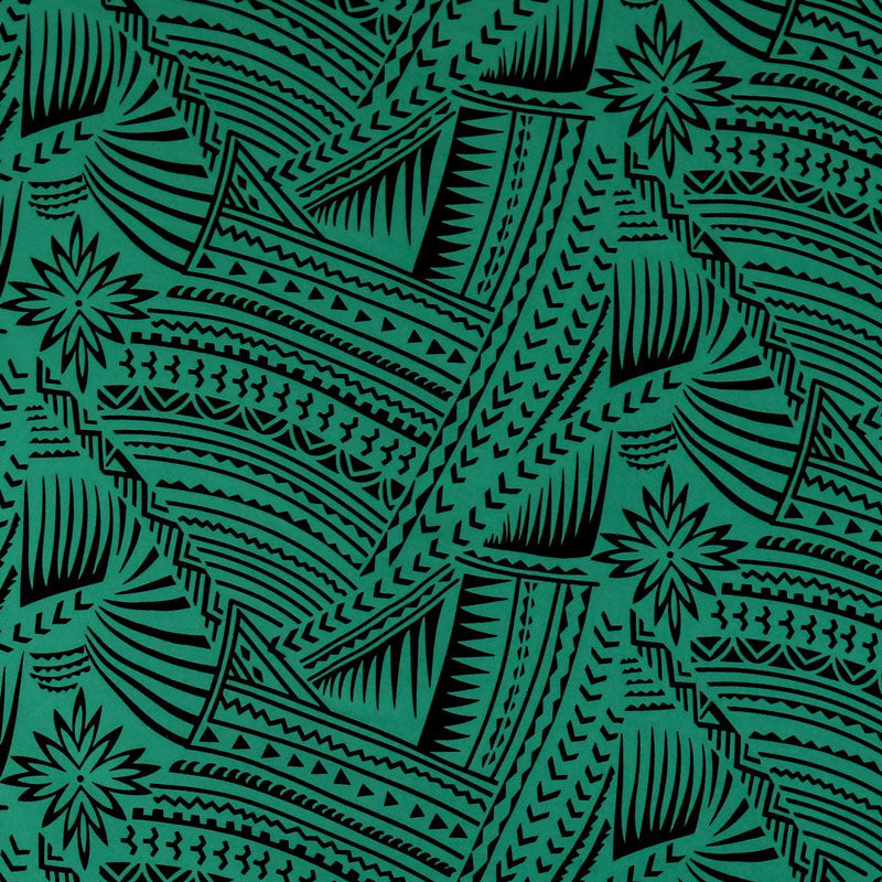 Traditional Polynesian Tattoo w/ Flower Flocking Fabric| Islands Fabric