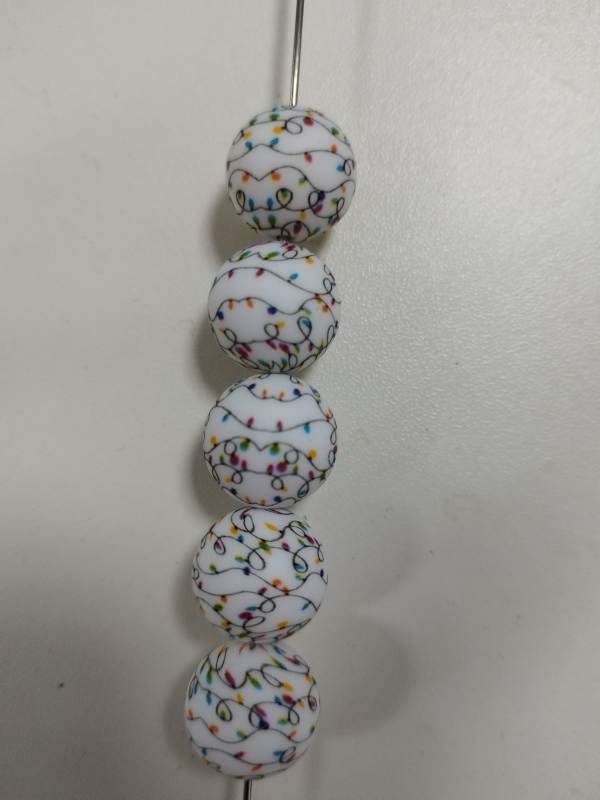 c15mm Printed Christmas Mini Bulb Silicone Bead