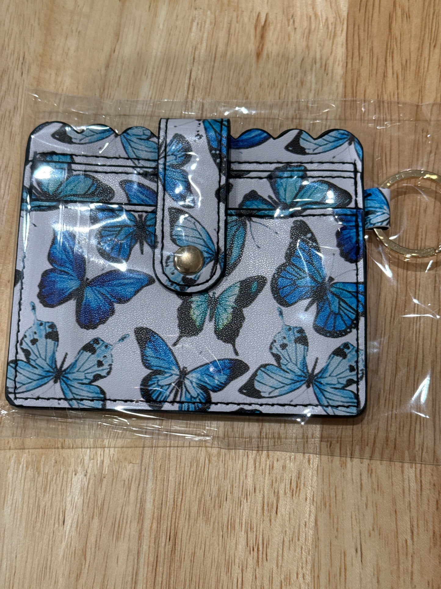Mini Card Butterfly Blue w/Gold Hardware Wallet