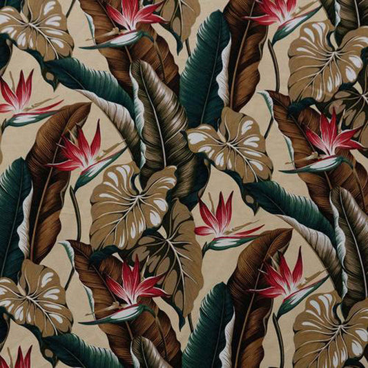 Bird of Paradise Tropical Leaves Fabric | Cotton Heavy-Barkcloth