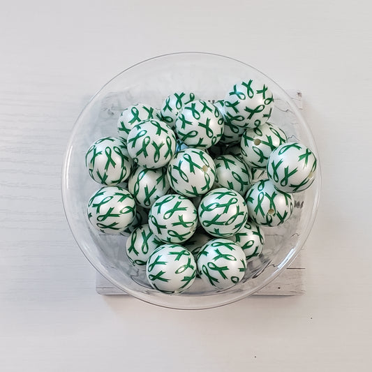 Acrylic 20mm Printed Green Ribbon Bead 10 Count A75