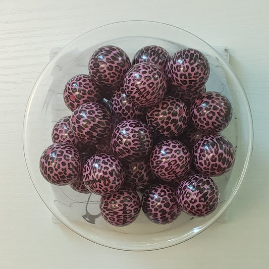 Acrylic 20mm Printed Pink Cheetah Bead 10 Count A77