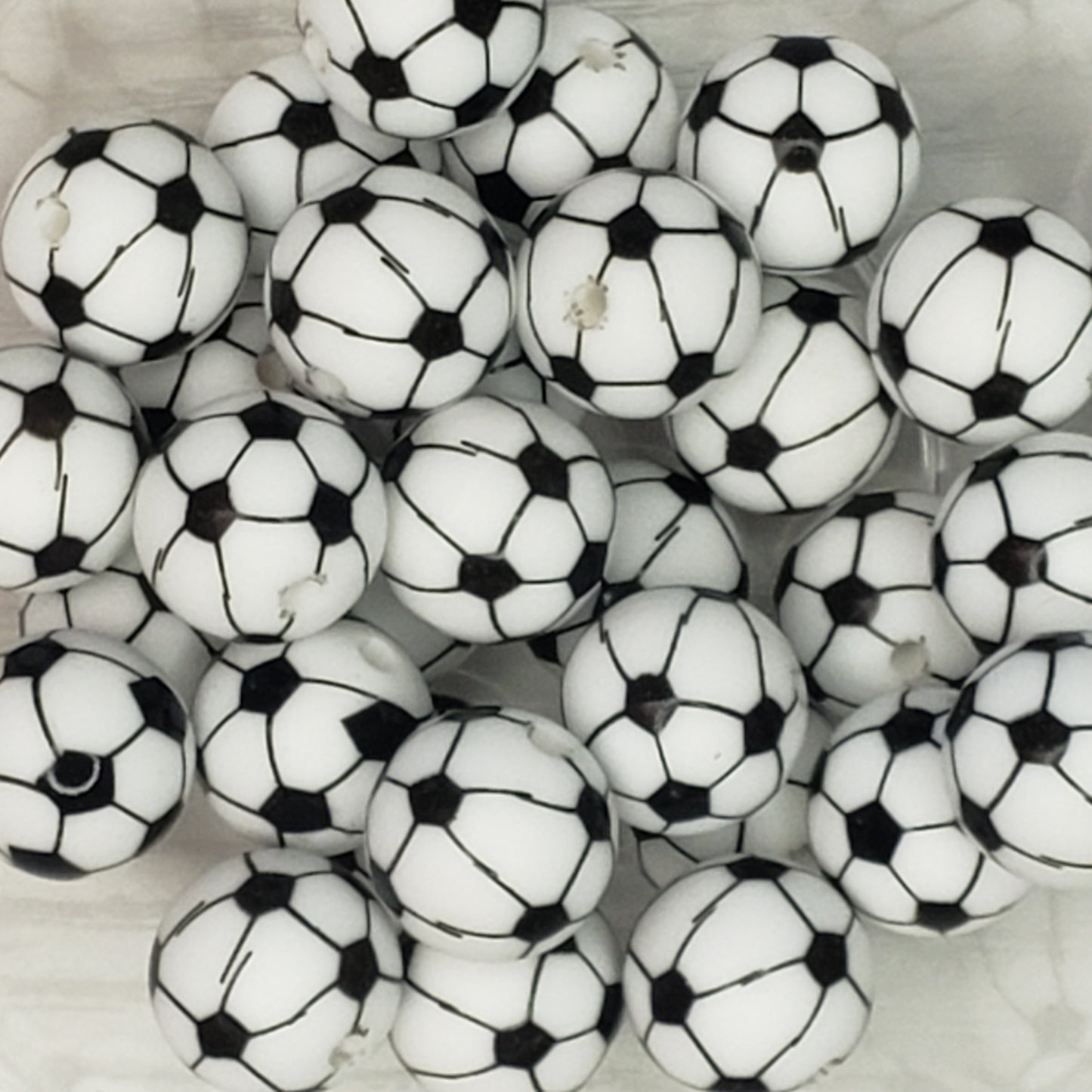 15mm Printed Silicone Bead Soccer - 10 Count