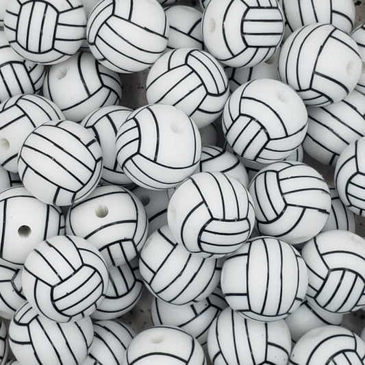 15mm Printed Volleyball Silicone Bead - 10 Count