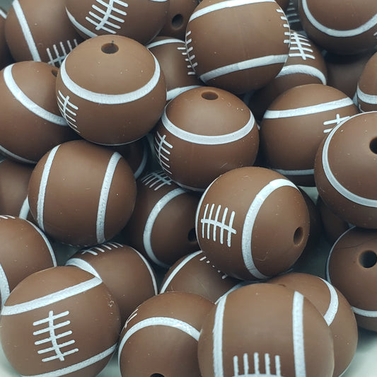 15mm Printed Silicone Bead Football - 10 Count
