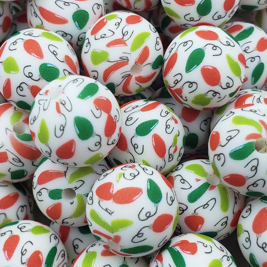 15mm Printed Christmas Bulb Silicone Bead - 10 Count