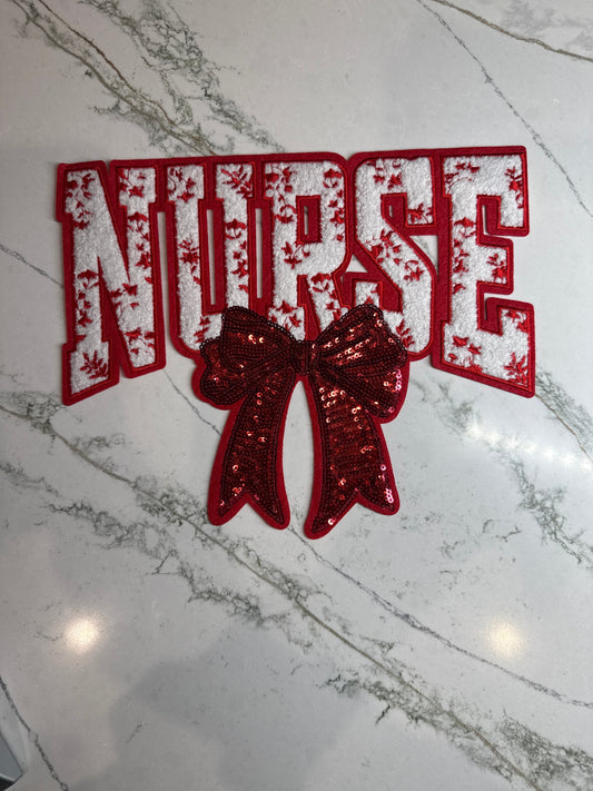 Nurse w/Red Sequin Bow Chenille Patch Large