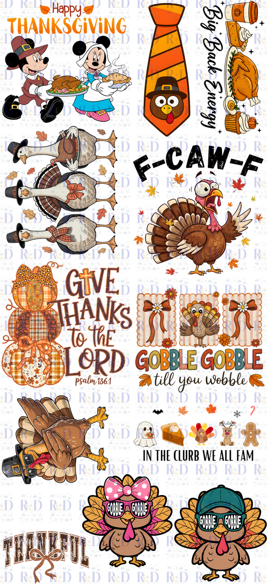 $25 Thanksgiving Gang Sheet RTS DTF Prints - 8 adult 4 Youth prints