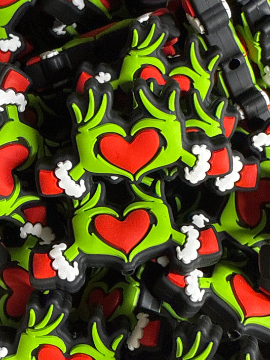 PublicGrinch Heart Hands Red Silicone Focal