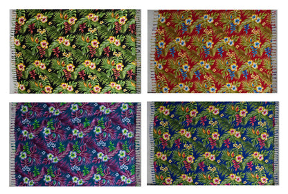 Hibiscus Plumeria & Tropical Leaves Sarong with Fringes