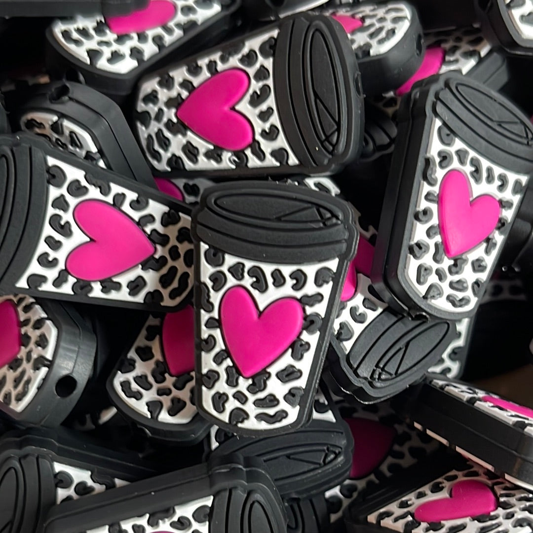 Cheetah Heart Coffee Cup Cross Pink Silicone Focal
