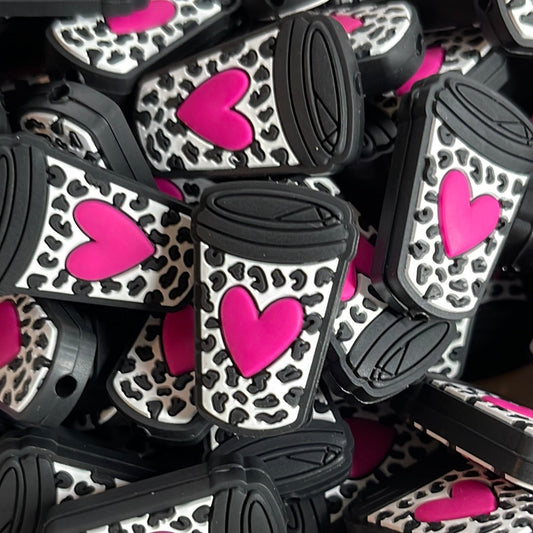 Cheetah Heart Coffee Cup Cross Pink Silicone Focal