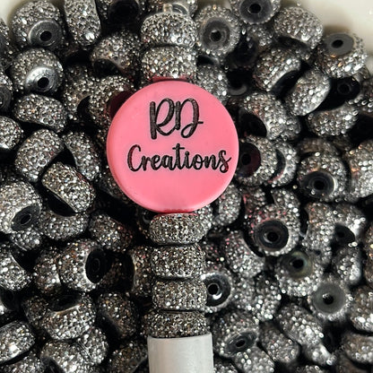 Bling Spacers Beads Black Silver - 12mm - 10 pack