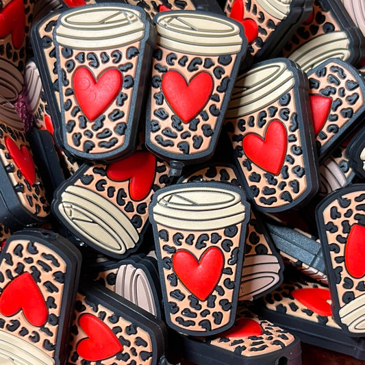 Cheetah Heart Coffee Cup Cross Brown Silicone Focal