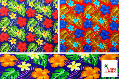 All over Tropical Flowers Cotton Fabric | Islands Fabric