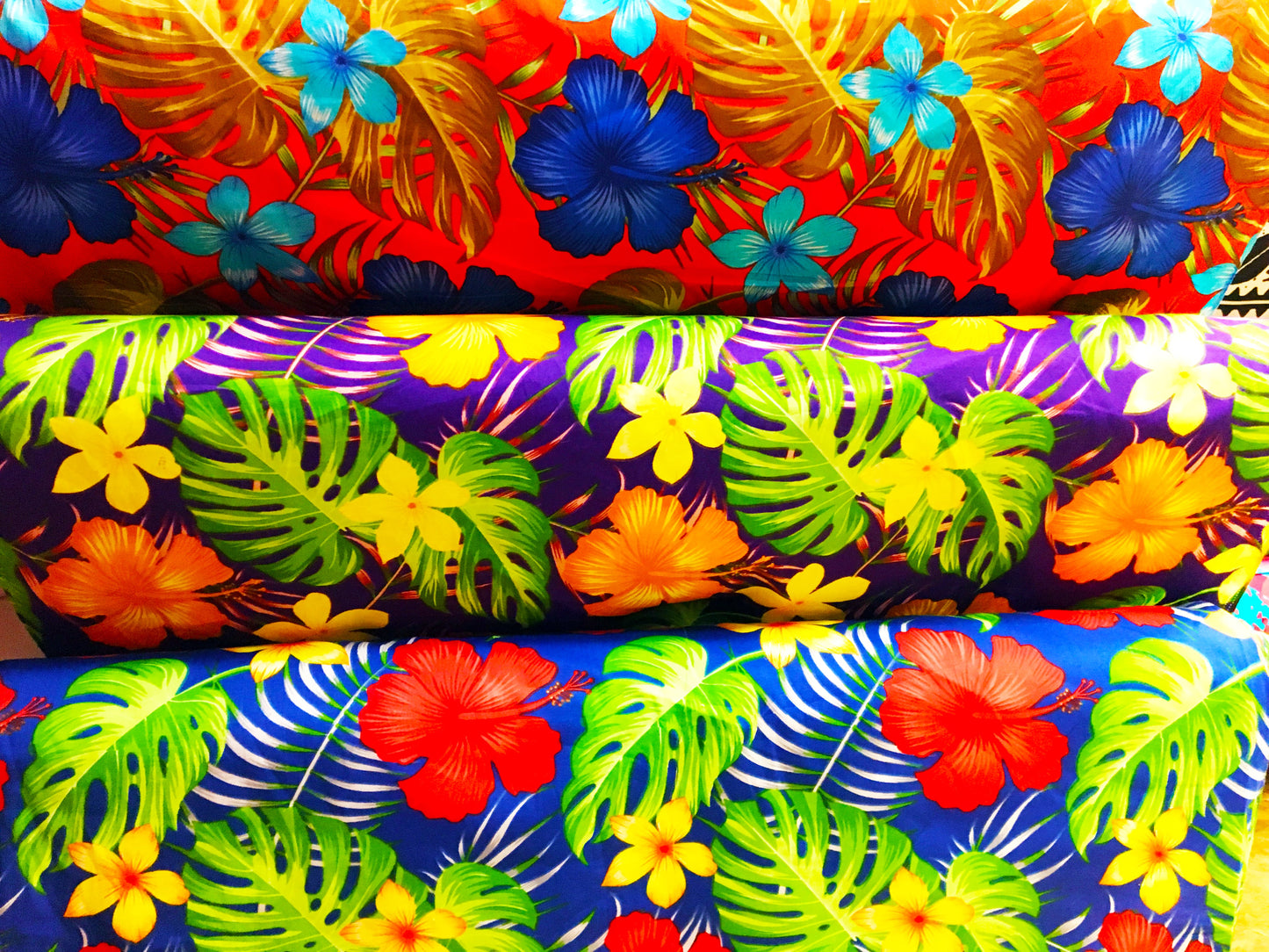 All over Tropical Flowers Cotton Fabric | Islands Fabric