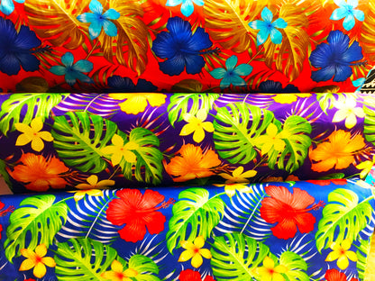All over Tropical Flowers Cotton Fabric | Islands Fabric