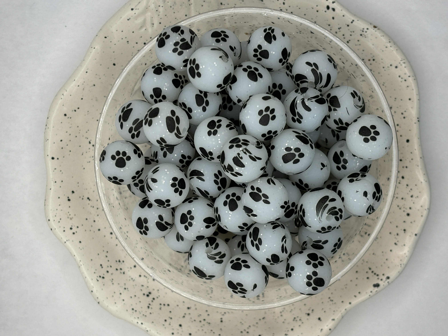 15mm Printed Paw Multi Clear Silicone Bead