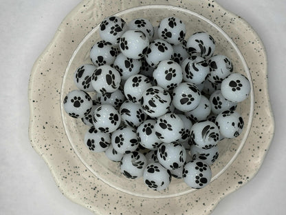 15mm Printed Paw Multi Clear Silicone Bead