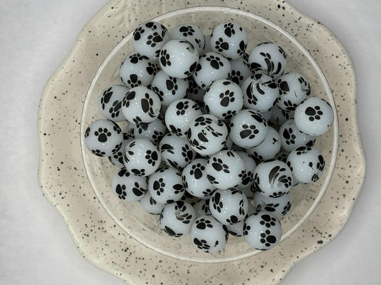 15mm Printed Paw Multi Clear Silicone Bead