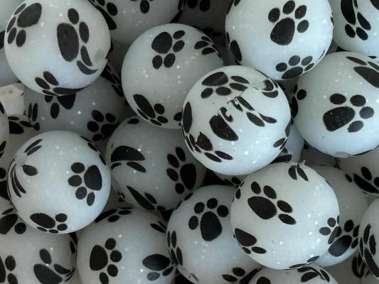 15mm Printed Paw Multi Clear Silicone Bead