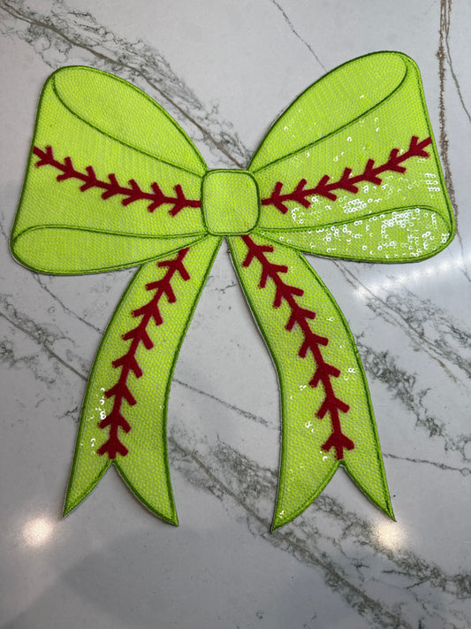 Softball CoquetteBow Sequin Chenille Patch Large