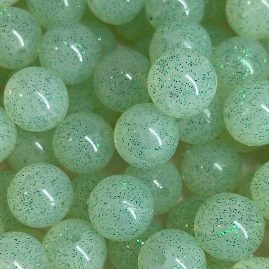 Silicone Bead Glitter Lime P57 - 15mm - 10 pack
