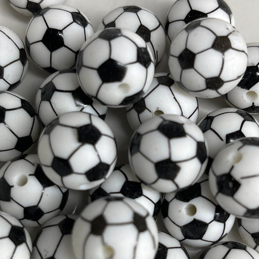 Silicone Round Bead Soccer - 15mm - 10 pack