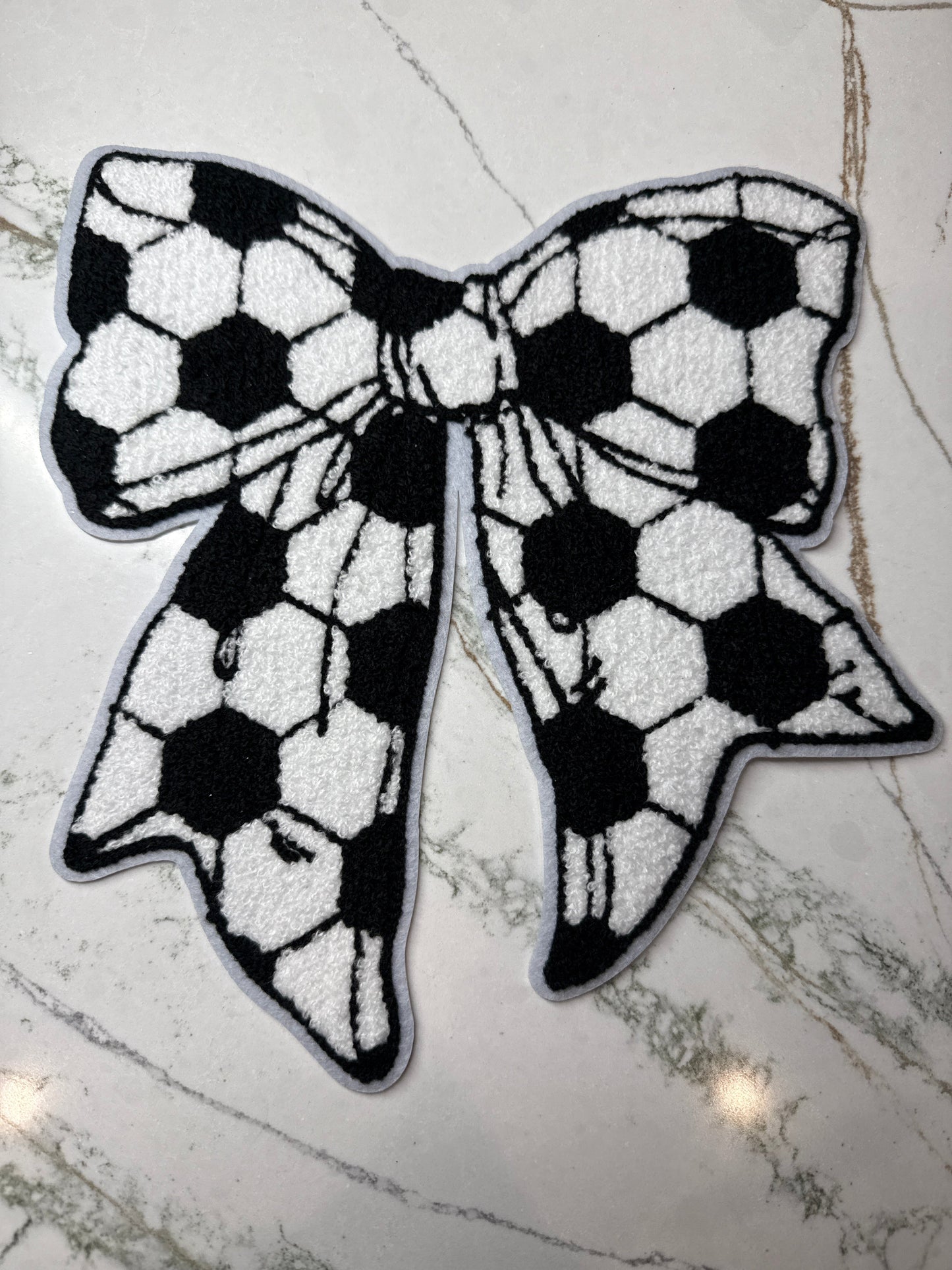 Coquette Bow Soccer Chenille Iron On Patch Large