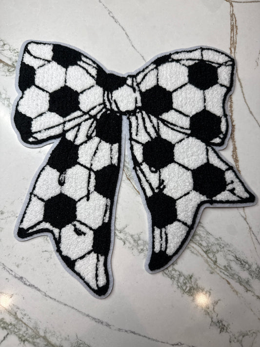 Coquette Bow Soccer Chenille Iron On Patch Large