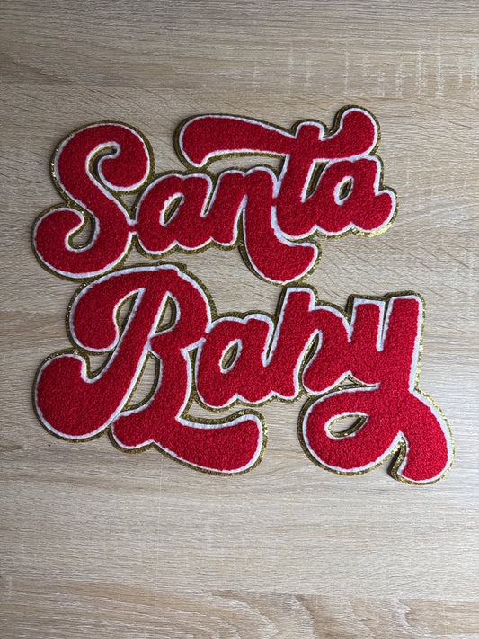 Santa Baby Chenille Christmas Red/Gold Embroidery Iron On Patch For Clothes Applique DIY Iron On Clothes  1 piece